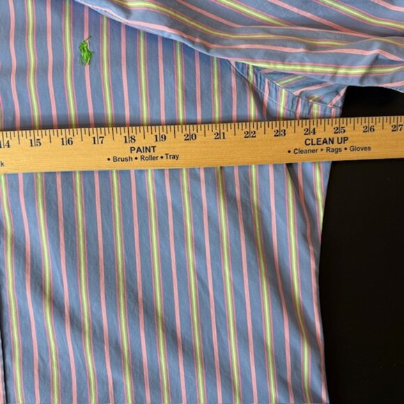 Ralph Lauren Dress Shirt Men's 16 1/2, 34/35 Blue Yellow Stripe Classic Fit - Picture 4 of 10